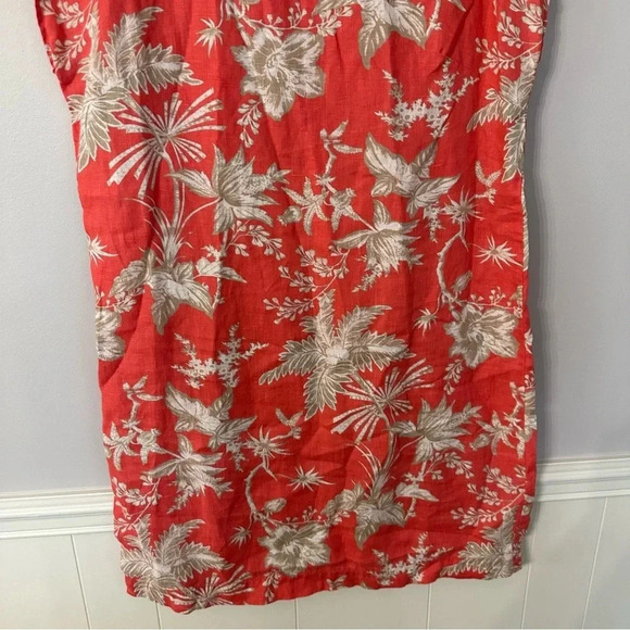 J. Jill Women's 100% Linen Floral Shift Dress in Coral with Cap Sleeves Sz M GUC - Picture 4 of 9